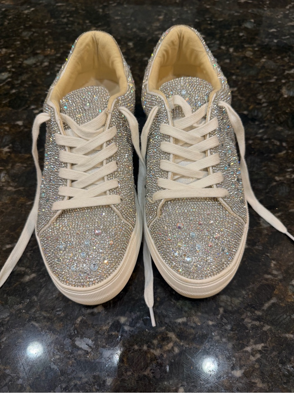 Betsey Johnson Silver Rhinestone Lace-Up Sneakers